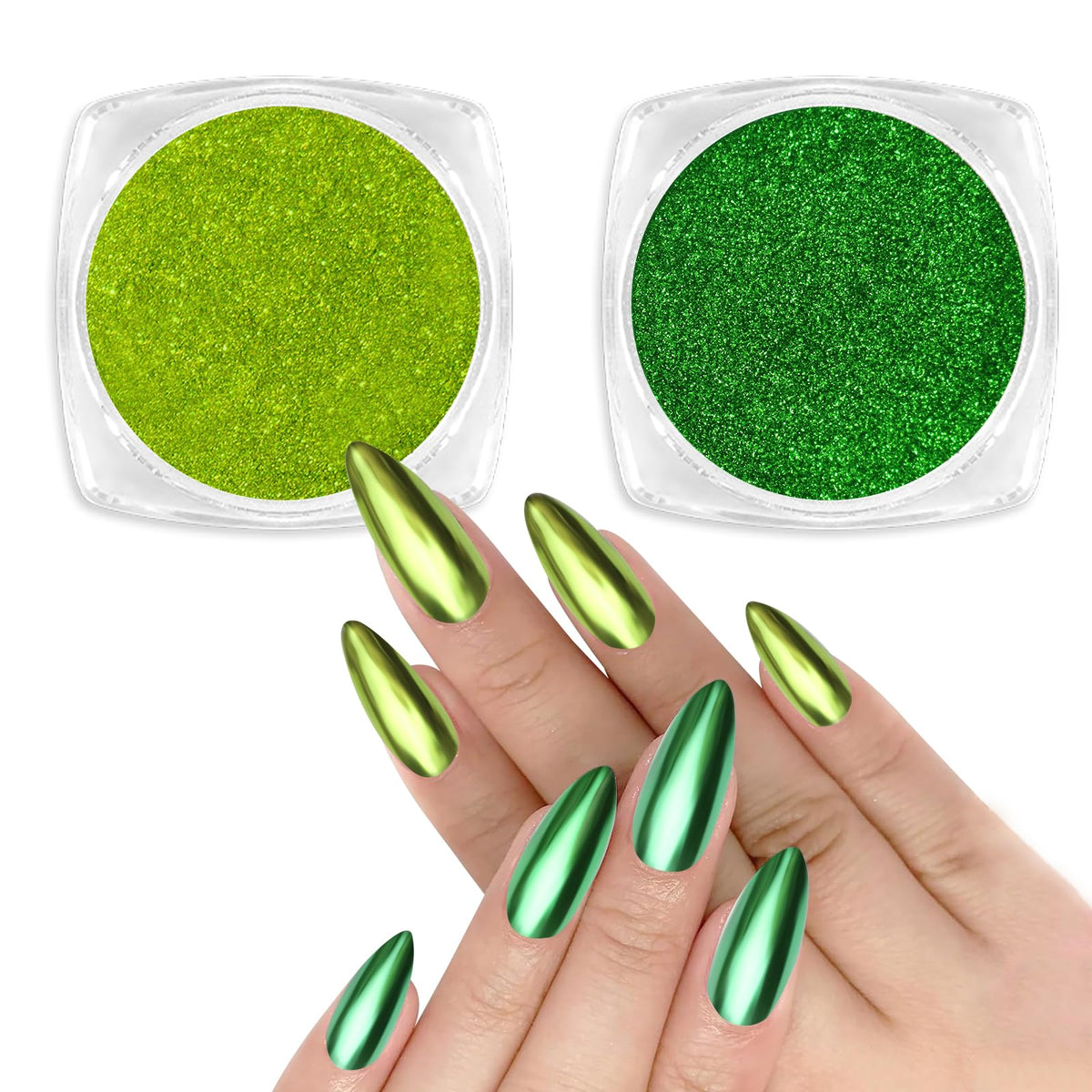 Allstarry Green Chrome Nail Powder Kit - Metallic Mirror Effect & Glitter for Nail Art