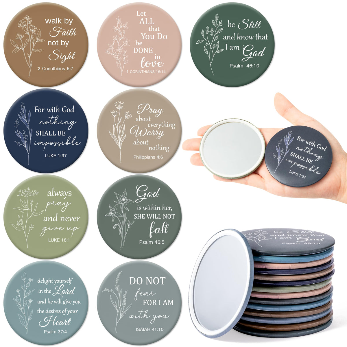 Y1Tvei Mini Christian Compact Mirrors - 36Pcs Floral Bible Verse Pocket Mirrors For Women