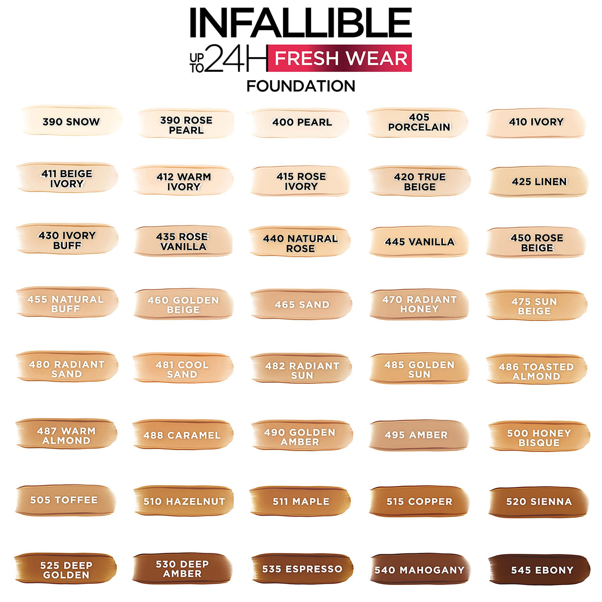 L'Oreal Paris Infallible 24HR Foundation, Lightweight, Ebony, 1 Fl Oz for Flawless Skin