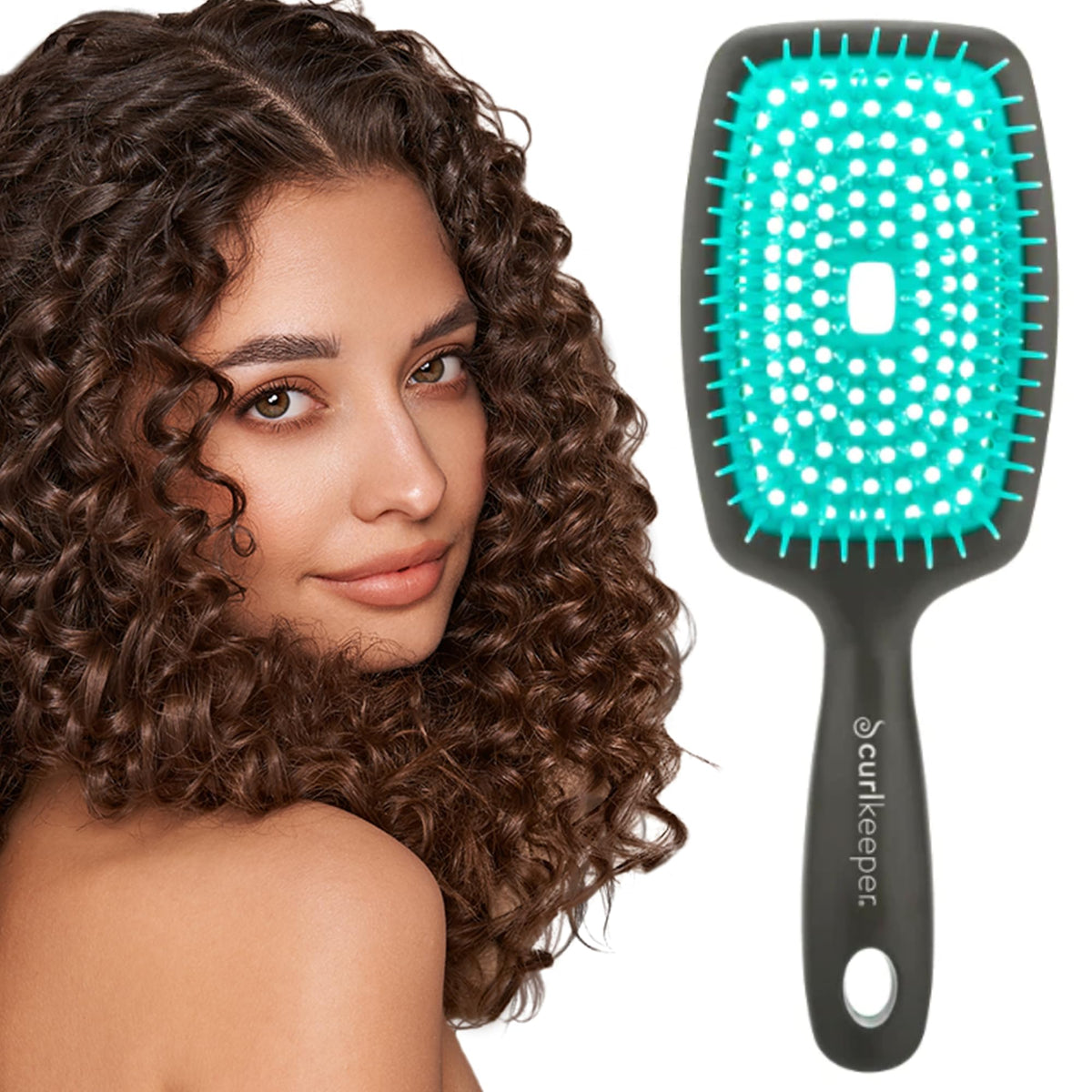 Curl Keeper Flexy Hair Brush - Turquoise Detangling Brush For Curls & Tangles, Lightweight, Silicone