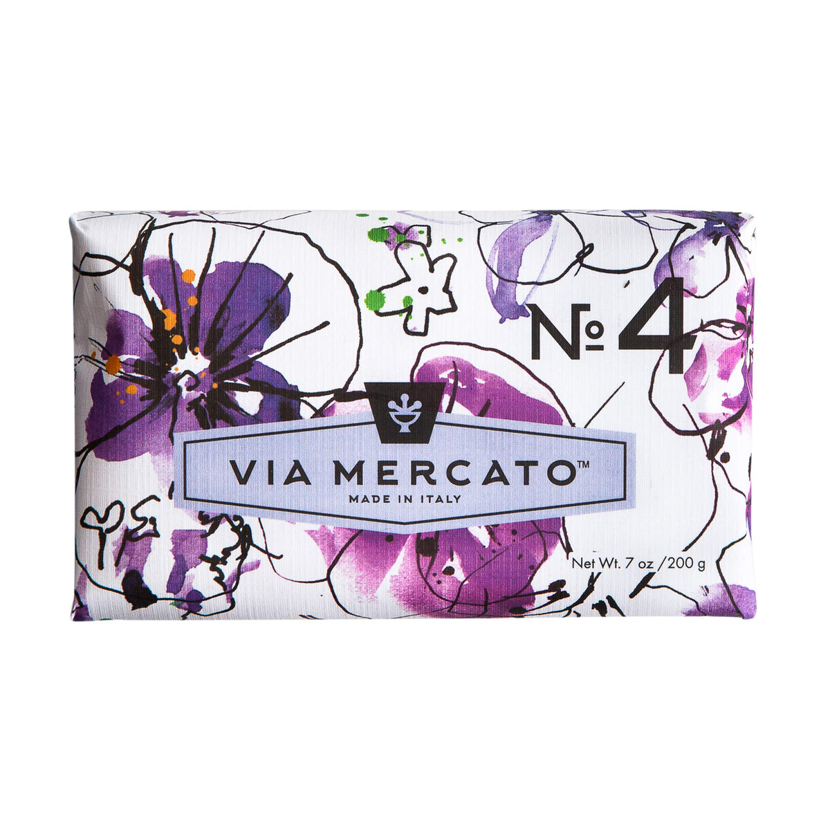 Via Mercato Italian Soap Bar - 200G, No. 4 Violets, Magnolia & Amber Scented Soap