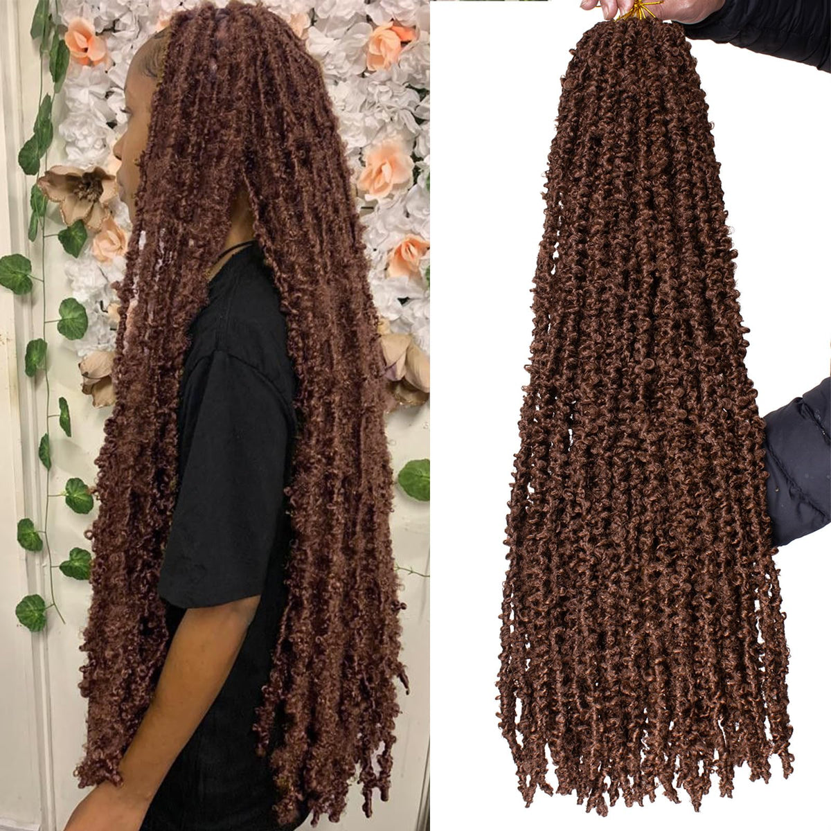 Leeven 30&quot; Butterfly Locs Crochet Hair - 6 Packs Pre-Twisted Brown Faux Locs for Black Women