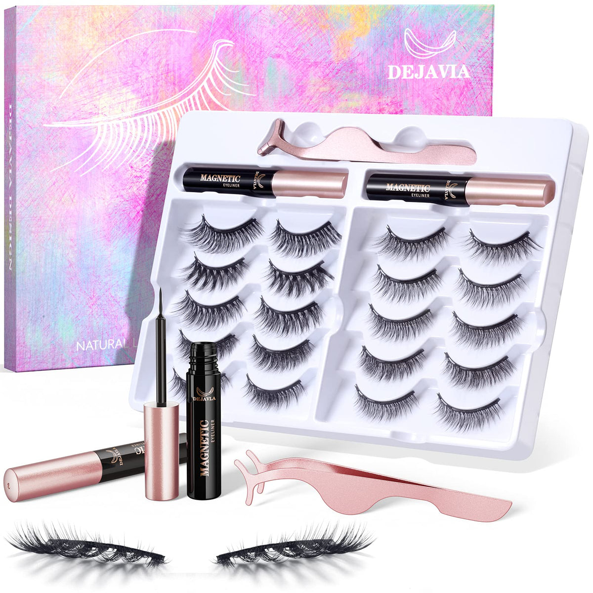 Dejavia Magnetic Lashes Kit - 10 Pairs Reusable Wispy Eyelashes With Eyeliner, No Glue Needed