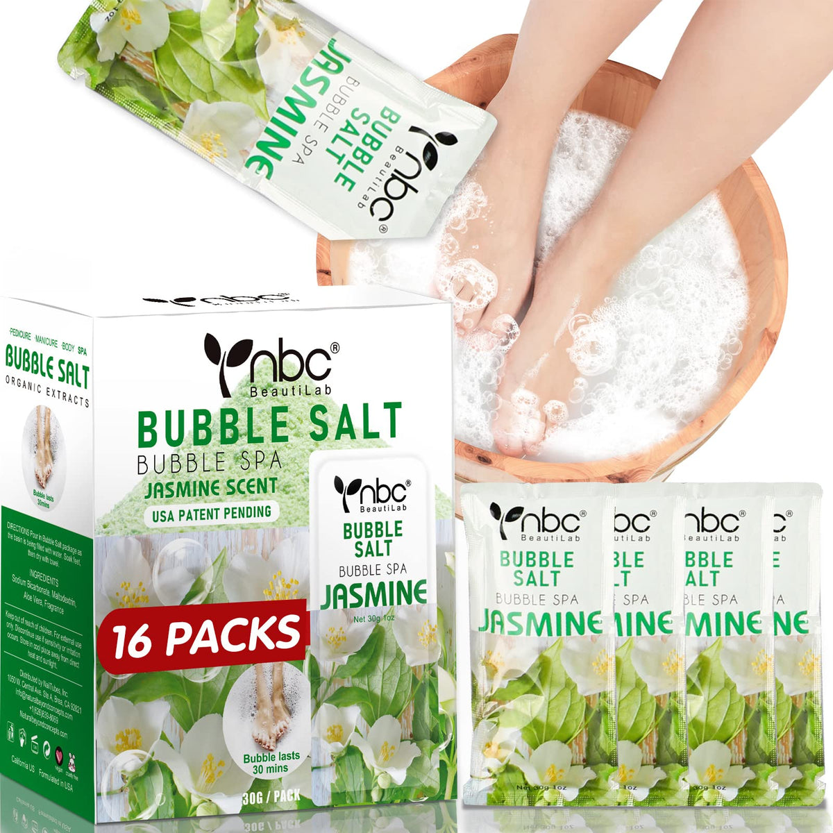 Nbc Beautilab Pedicure Foot Soak - 16 Packs, Bubble Bath For Tired, Cracked Feet, Jasmine Scent