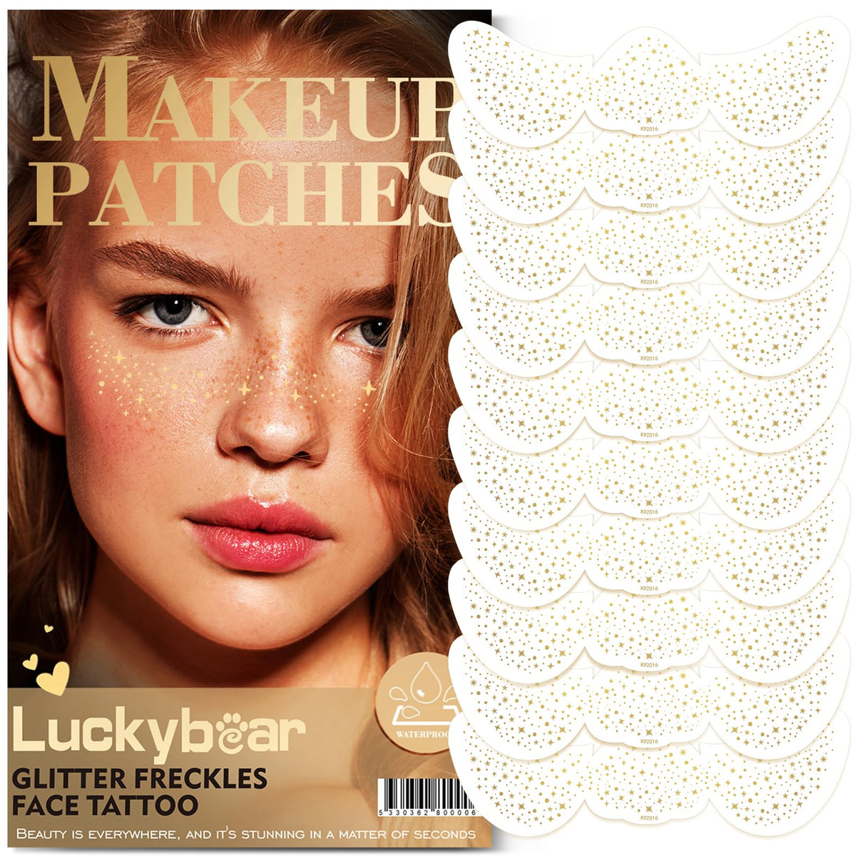 Luckybear Gold Glitter Freckles Face Tattoo Patches - Waterproof Sparkle For Parties, 10 Count