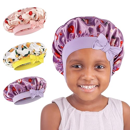 LADES Kids' Silk Hair Bonnet - Soft Satin, Adjustable, Prevents Frizz, Purple & Yellow