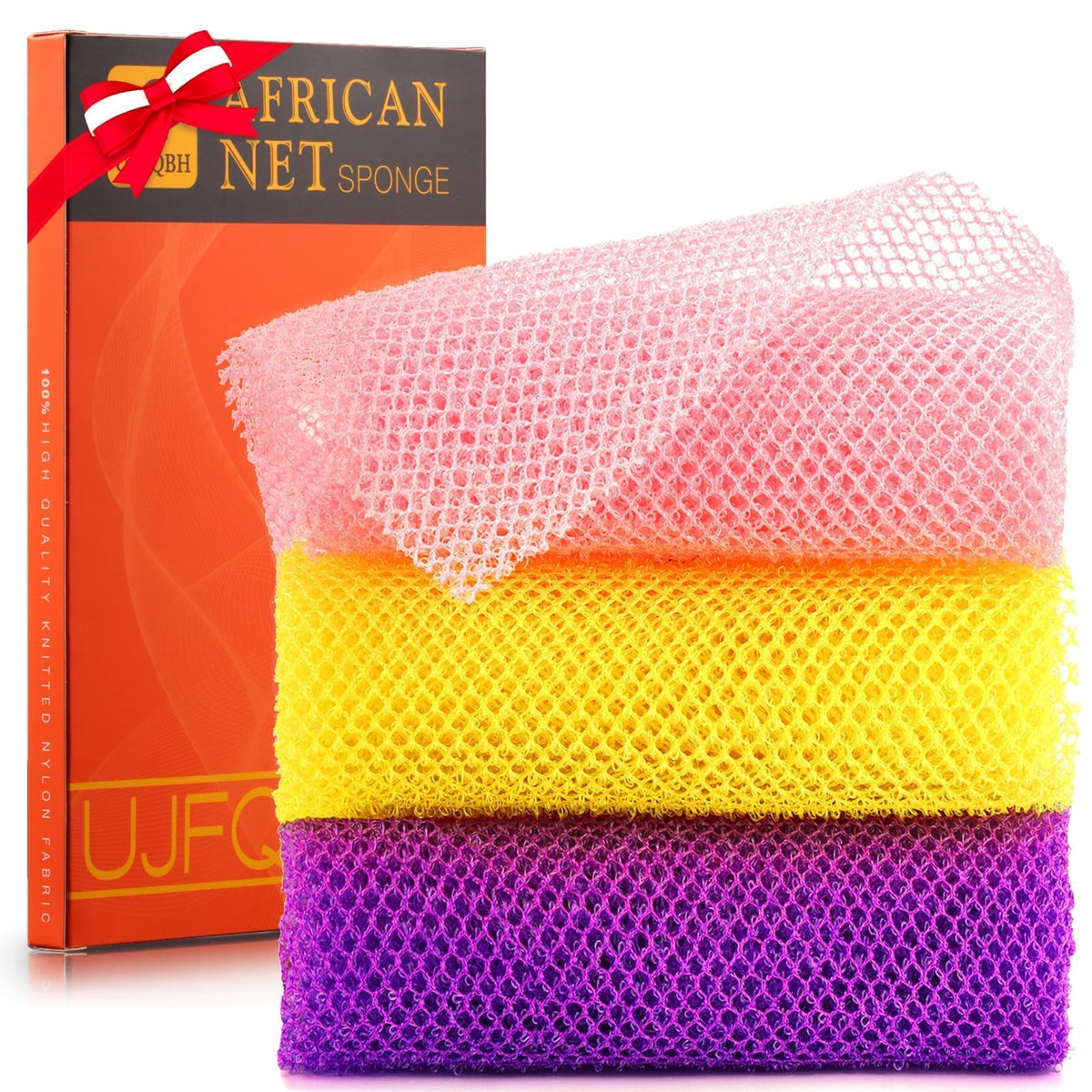 Ujfqbh 3-Pack African Bath Sponge Set - Exfoliating Shower Scrubber In Pink, Yellow, Purple