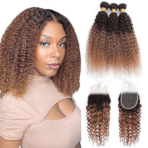 FASHION VILA T4/30 Curly Bundles with 4x4 Lace Closure - Brazilian Virgin Human Hair Weave