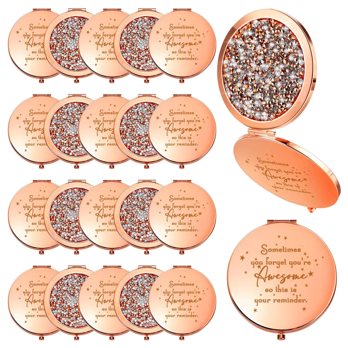 Roowest 20 Pcs Rose Gold Inspirational Compact Mirror Gifts For Women, Employee Appreciation