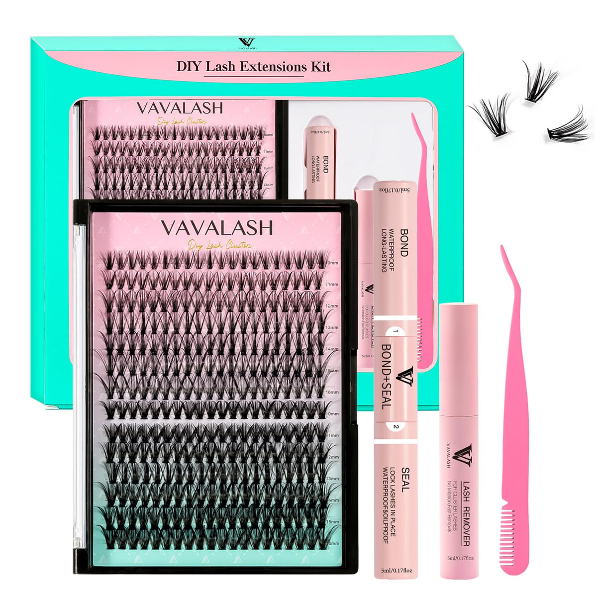 VAVALASH DIY Lash Extension Kit - 280 PCS Individual Cluster Lashes, Bond & Seal, Remover, Applicator