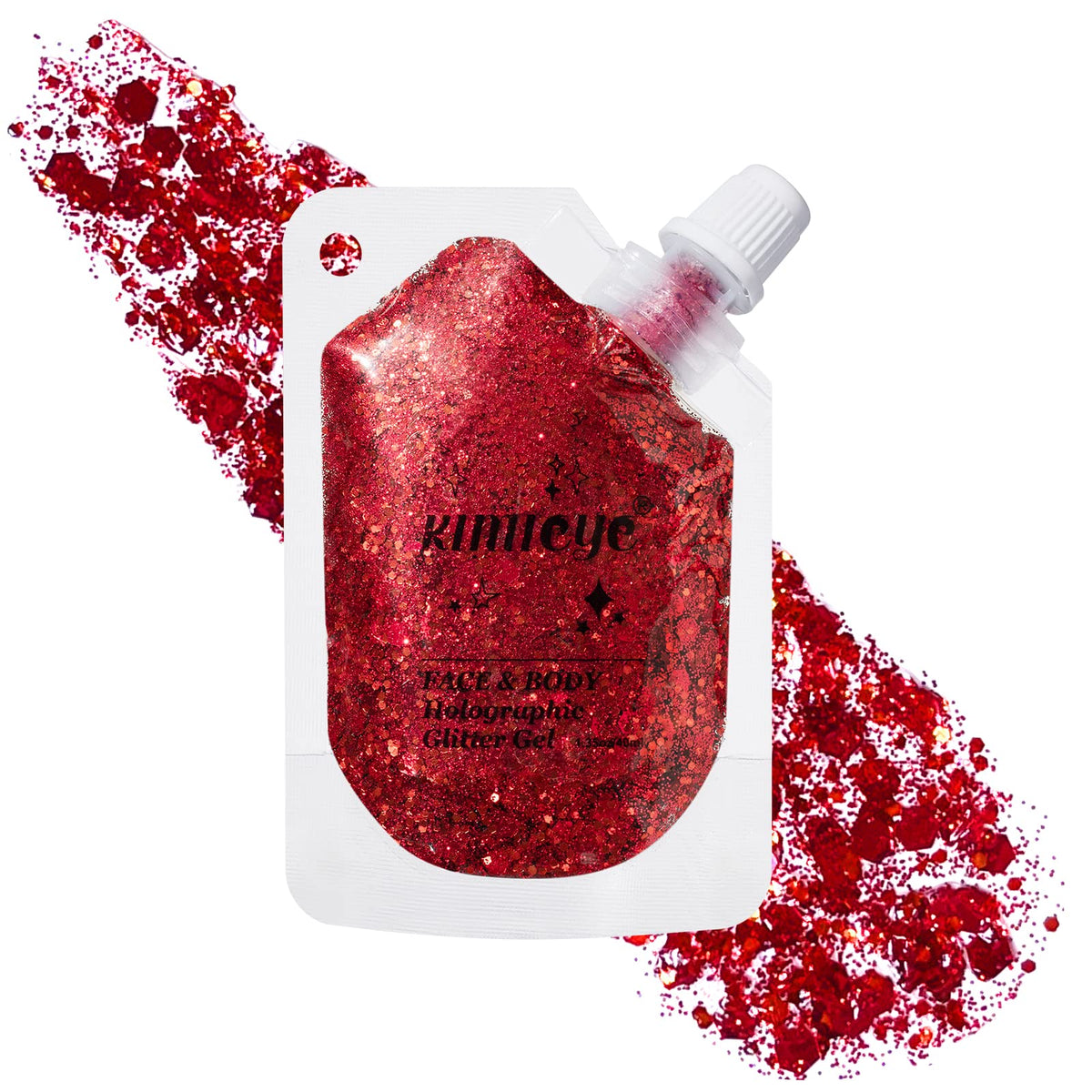 Kimieye Holographic Face Glitter Gel - Long Lasting Waterproof Garnet Red #14 For Makeup & Festivals