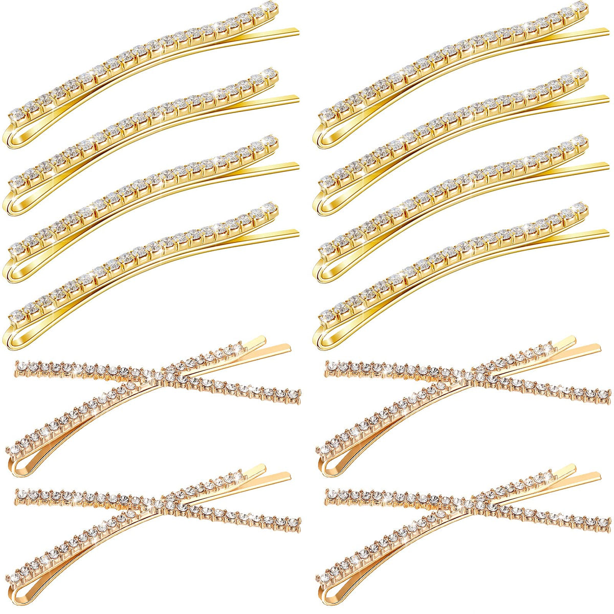 Willbond 12 Pcs Gold Rhinestone Bobby Pins, Crystal Hair Clips For Weddings & Bridal Showers