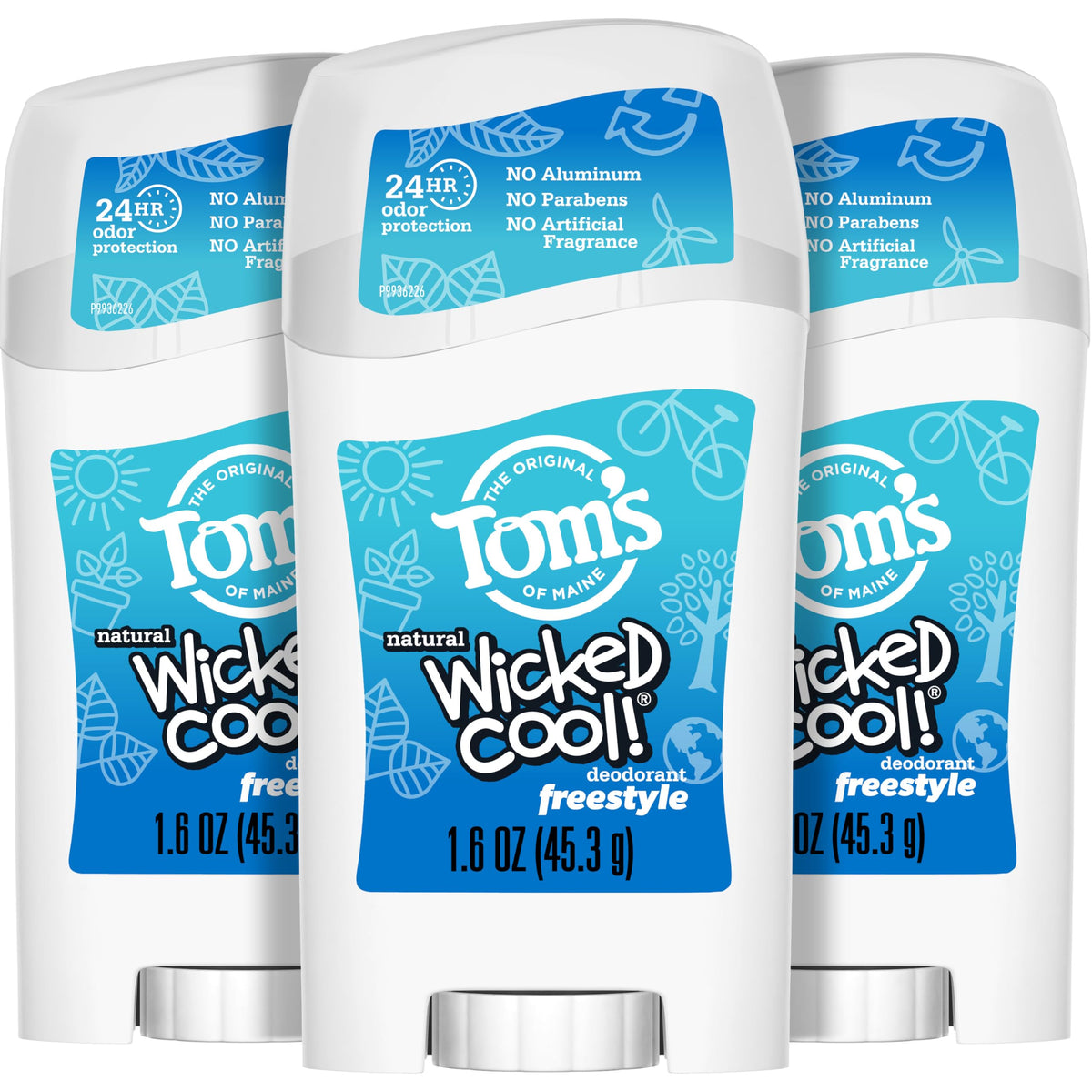 Tom's of Maine Aluminum-Free Natural Deodorant for Kids, 3-Pack, 1.6 oz, Freestyle