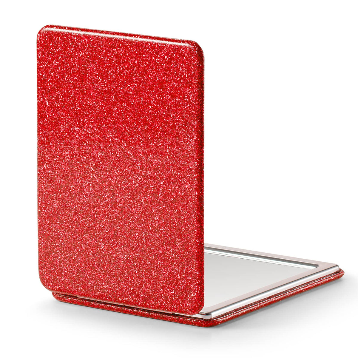 Omiro Red Compact Mirror, 1X/3X Magnification, Glitter Pu Leather, Portable For Purses