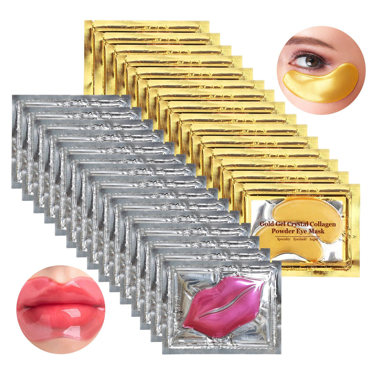 Jakuva Gold & Pink Lip And Eye Masks - 30 Pairs Anti-Aging, Moisturizing, Reduces Fine Lines