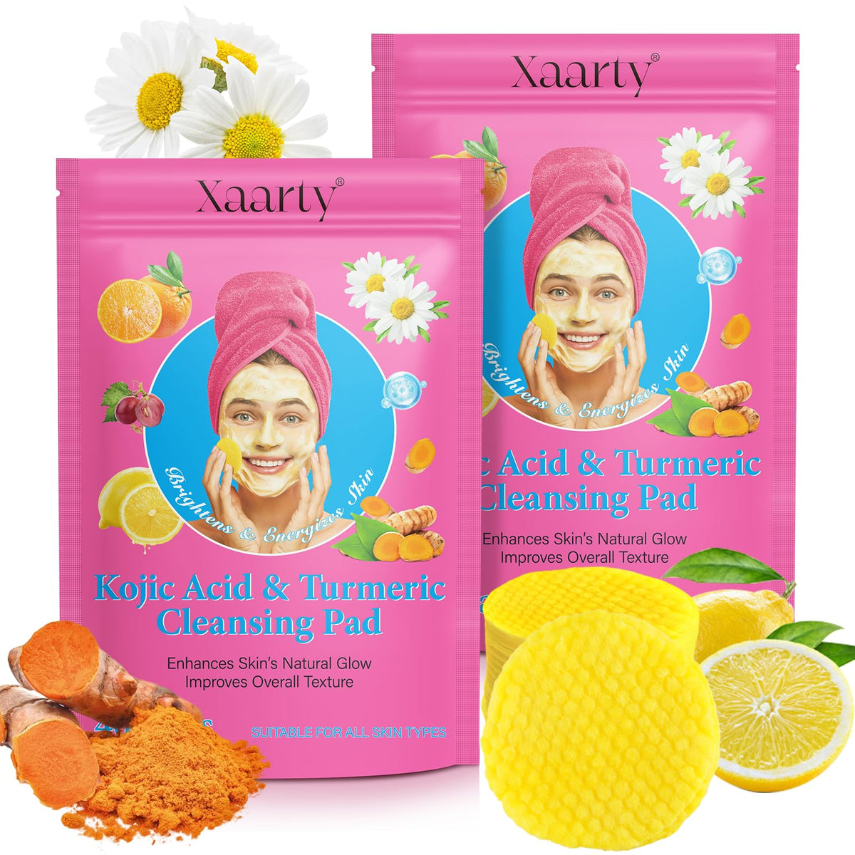 Xaarty Turmeric Cleansing Pads With Kojic Acid, 80Pcs - Balance Skin Oil & Remove Keratin