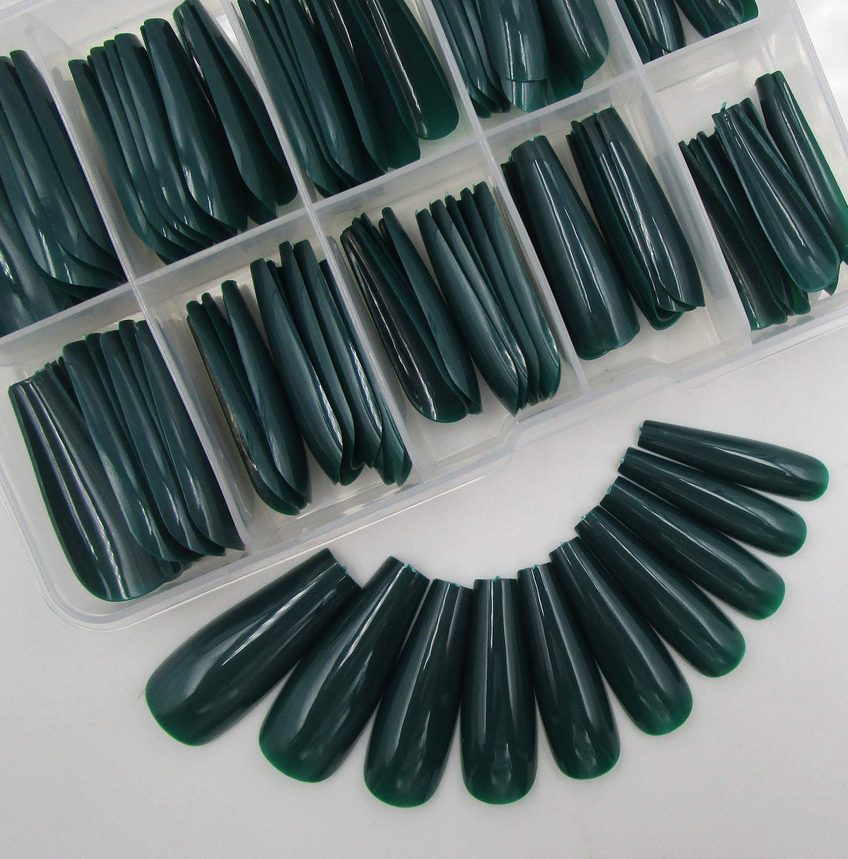 Lifextol Glossy Emerald Green Acrylic Coffin Press on Nails - 100pc Full Cover Manicure