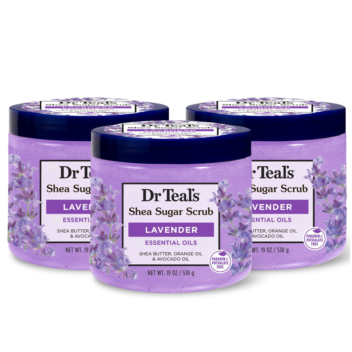 Dr Teal'S Lavender Shea Sugar Scrub, 19 Oz - Pack Of 3, Exfoliating Body Scrub