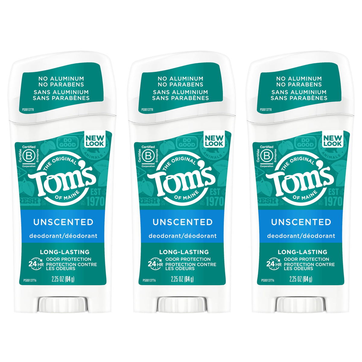 Tom's of Maine Unscented Aluminum-Free Natural Deodorant for Women, 3-Pack, 2.25 oz