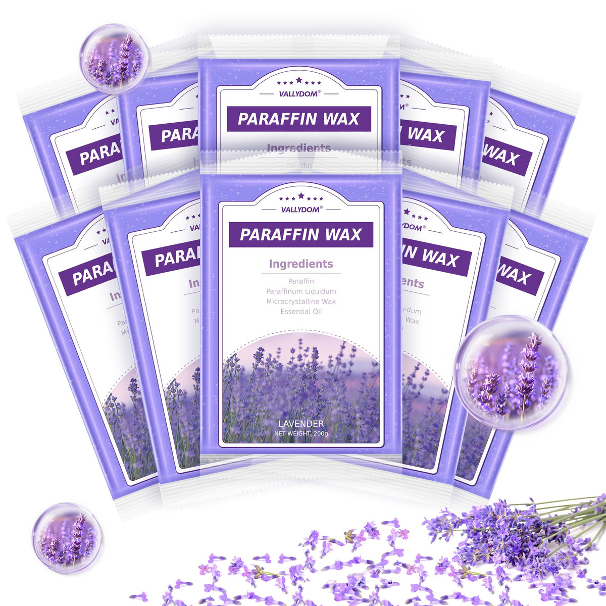 Vallydom Lavender Paraffin Wax Refills, 10 Pack 200G For Moisturizing Hand & Feet Care