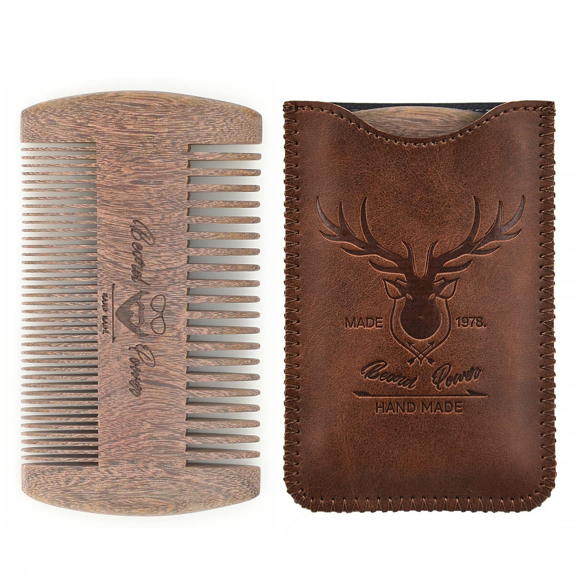 Menesia Sandalwood Beard Comb with Case - Wooden Pocket Comb for Beards, Mustaches & Hair