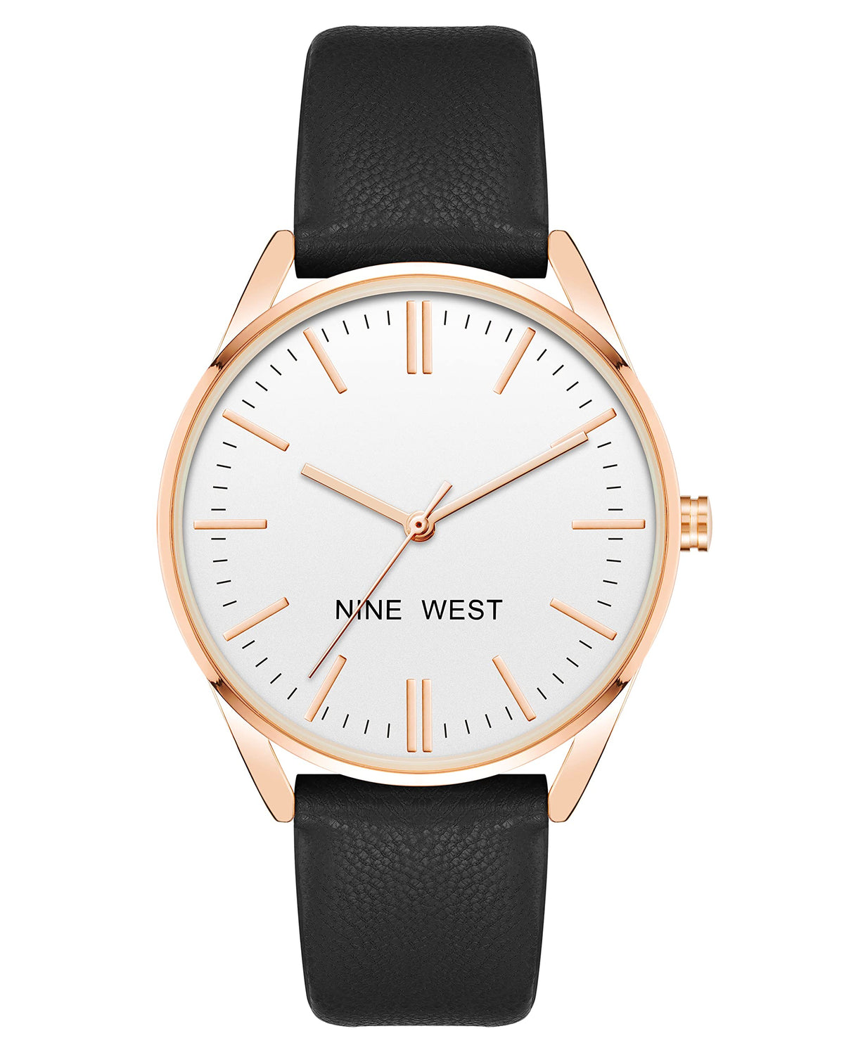 Nine West Women'S Black/Rose Gold Strap Watch - Stylish And Elegant Timepiece