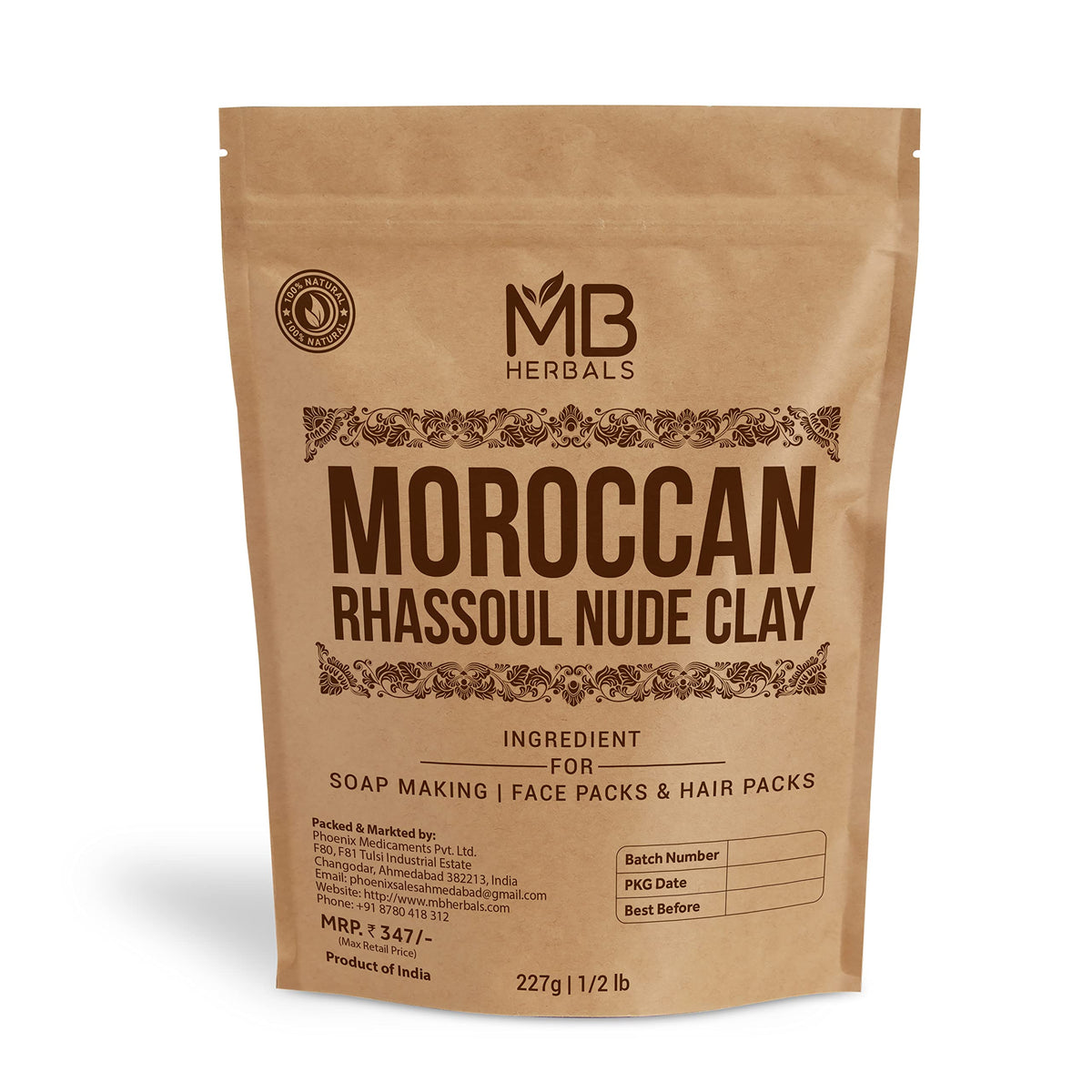 Mb Herbals Moroccan Rhassoul Clay 8 Oz | Mild Natural Clay For Soaps & Face Packs