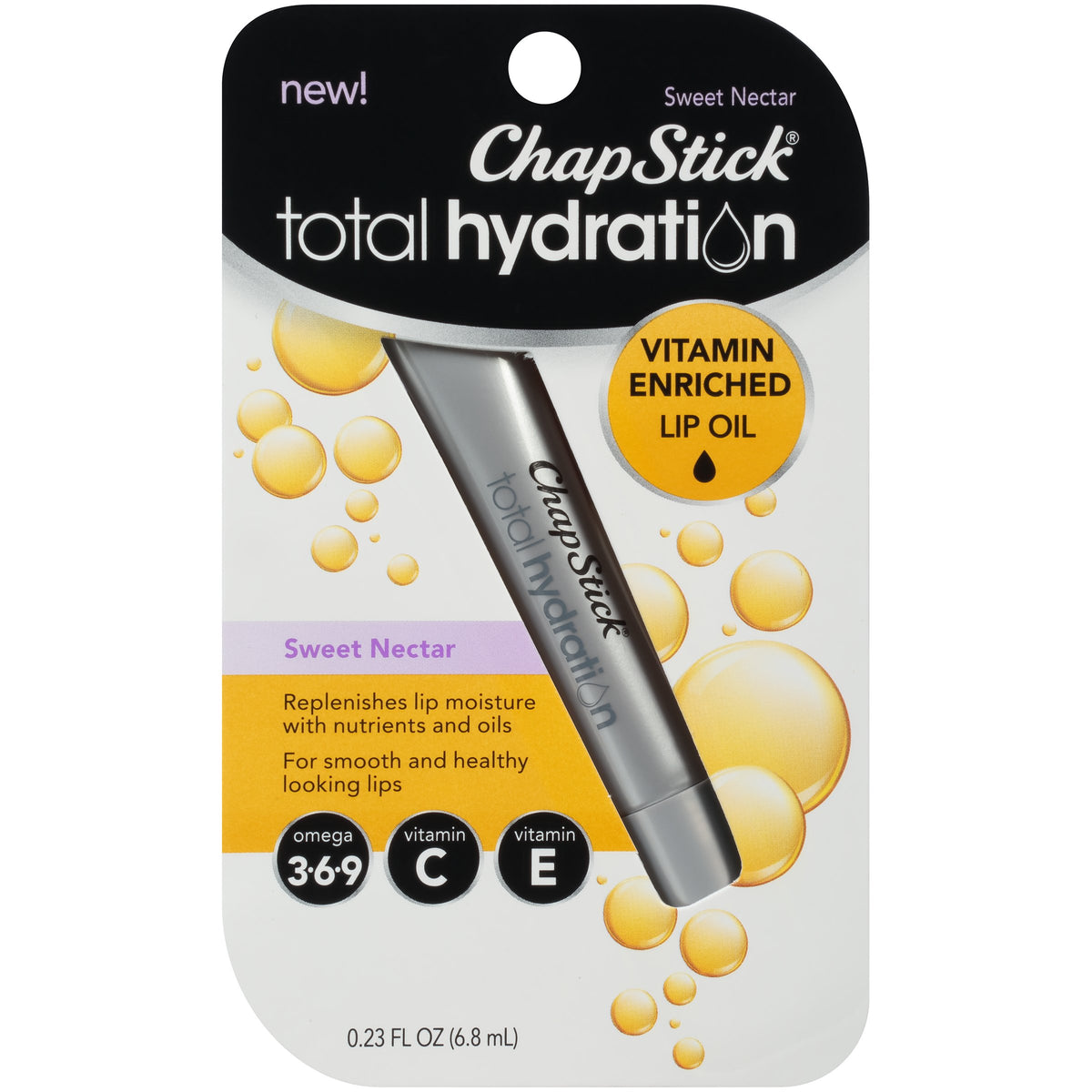 Chapstick Total Hydration Vitamin Enriched Lip Oil, Sweet Nectar, 0.23 Fl Oz, Non-Tinted