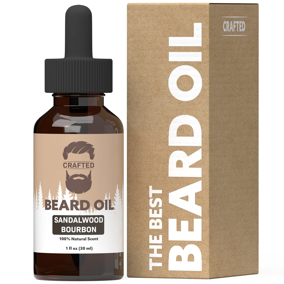 Crafted Beards Sandalwood Bourbon Beard Oil - All Natural, 1Oz Mustache Conditioner