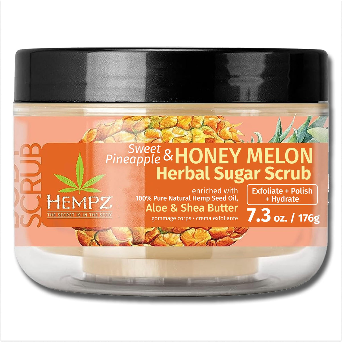 Hempz Sugar Body Scrub - All Natural Exfoliating Shea Butter & Sugar, 7.3 Oz, Pineapple & Honey