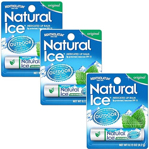 Mentholatum Natural Ice Lip Balm Original Spf 15, 0.16 Fl Oz, Pack Of 3 - Moisturizing Protection