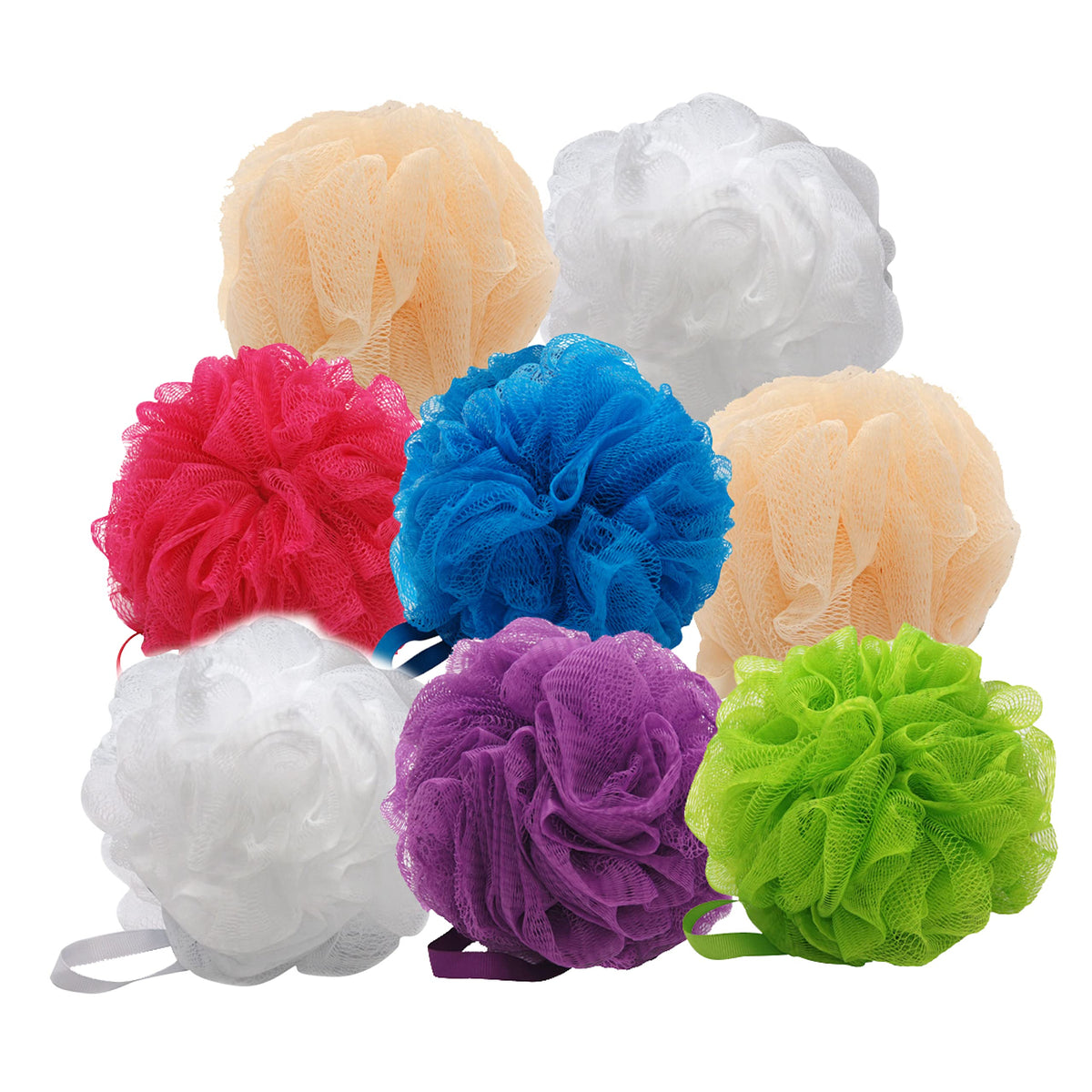 Aquasentials Small Mesh Pouf 8 Pack - Assorted Loofah Bath Sponges For Exfoliating And Cleaning