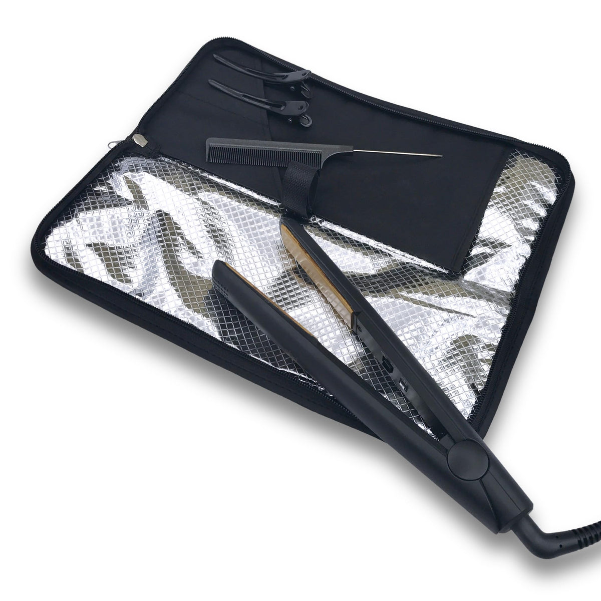 j&m Heat Resistant Hair Straightener Mat & Pouch - Compact Travel Case for ghd & BaByliss