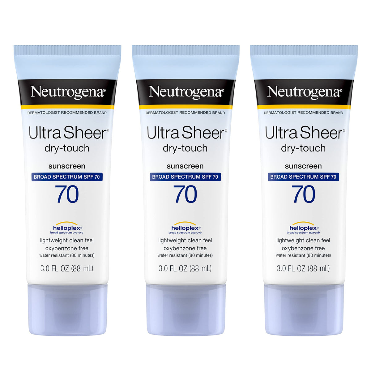 Neutrogena Ultra Sheer Spf 70 Sunscreen Lotion, Travel Size, Water Resistant, 3 Pack