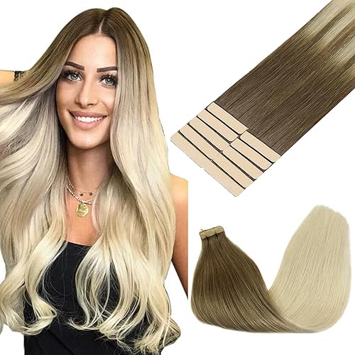 GOO GOO Tape in Hair Extensions, 20&quot; 30g 10pcs, Balayage Ash Brown to Platinum Blonde