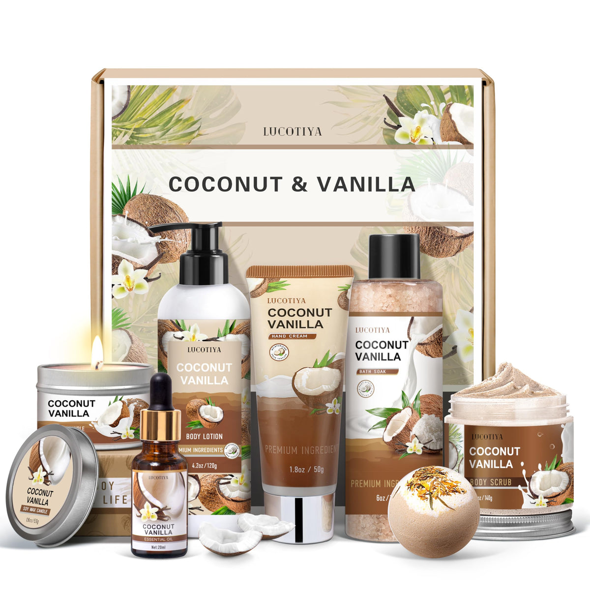 Lucotiya Spa Gift Set For Women - Vanilla Coconut Bath & Body Gifts For Mom, Girlfriend, Friends