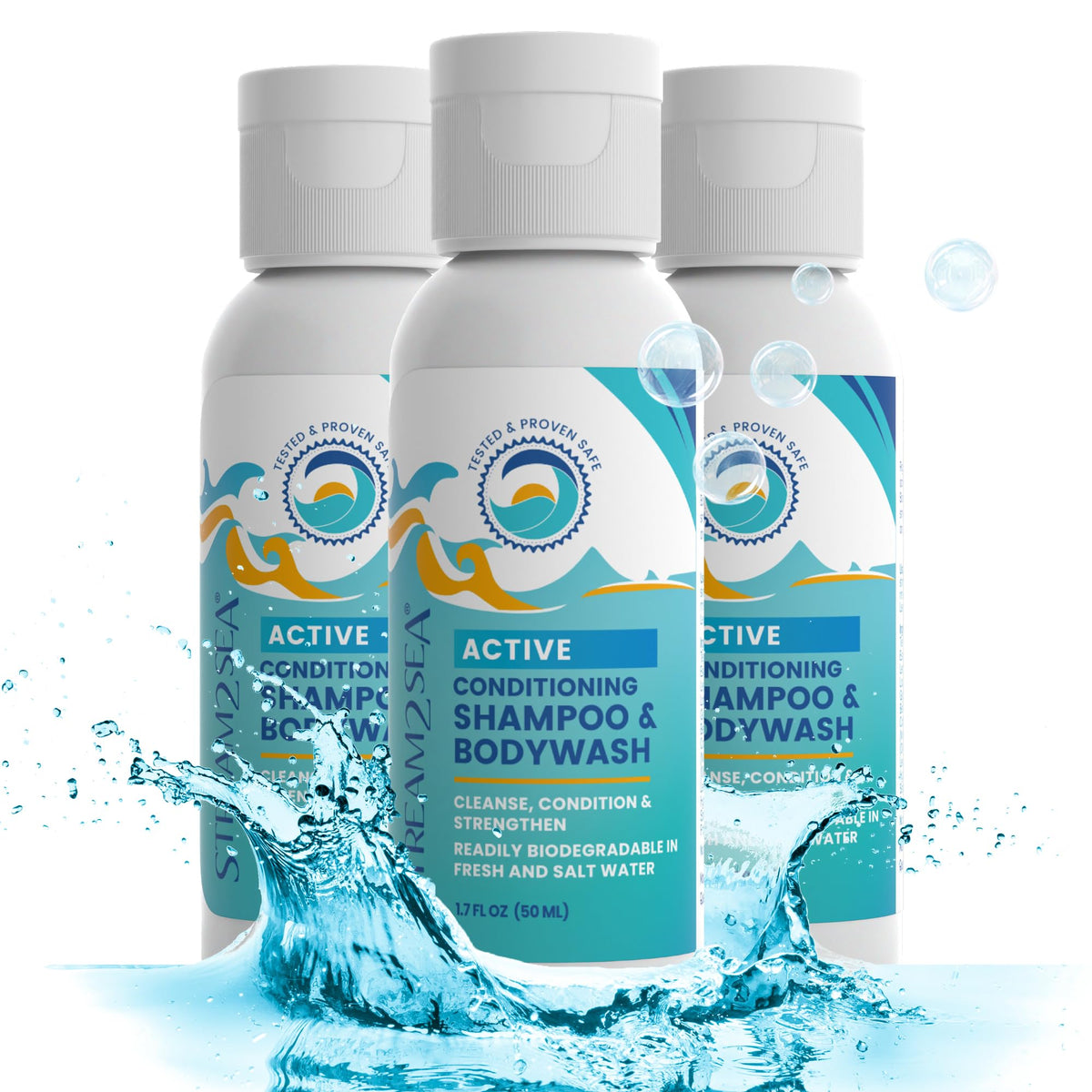 Stream 2 Sea 3-In-1 Shampoo, Conditioner & Body Wash - 1 Fl Oz Travel Size, Paraben Free, Pack