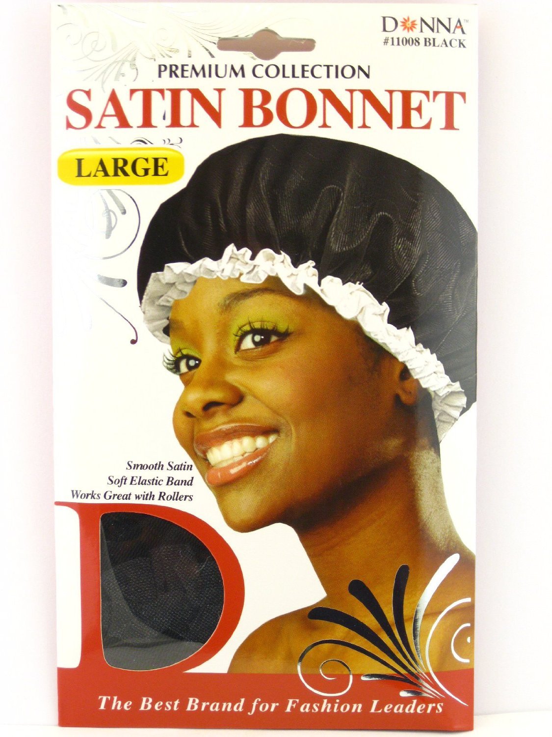 Donna Collection Premium Satin Bonnet Large, Black