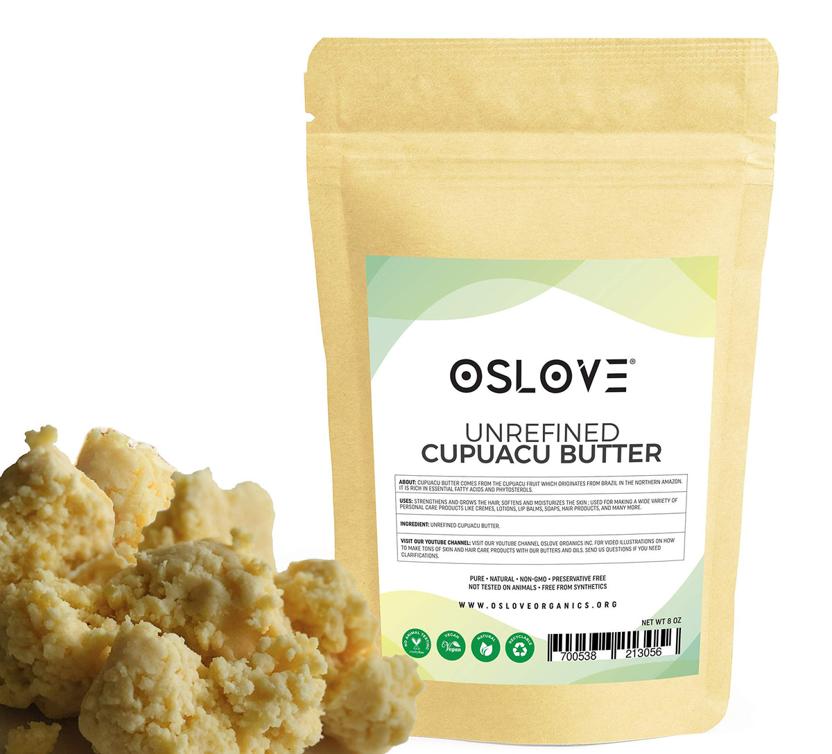 Oslove Organics Cupuacu Butter 8Oz - Pure Vegan For Body Butters, Salves, Lotions & Soaps