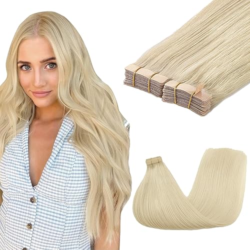 GOO GOO Tape in Hair Extensions, 60A Platinum Blonde, 12&quot; 80g, Seamless, Human Hair,