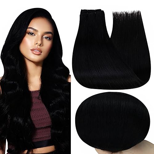 Full Shine 24&quot; Jet Black Human Hair Sew-In Extensions - Silky Weft for Thin Hair, 105G