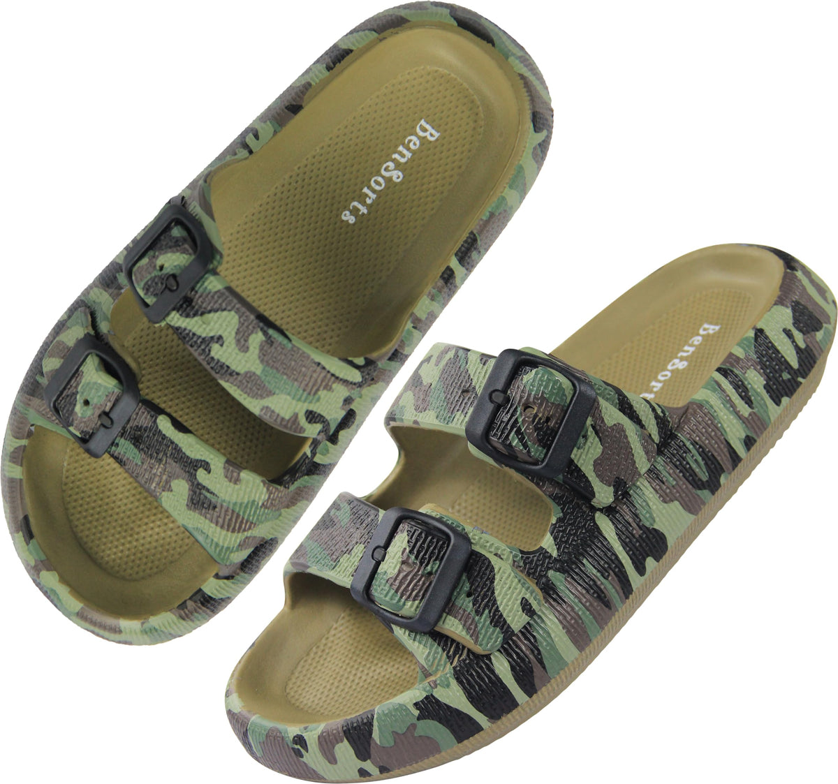 Bensorts Camo Green Adjustable Pillow Slippers For Men And Women, Soft Eva Chunky Sandals