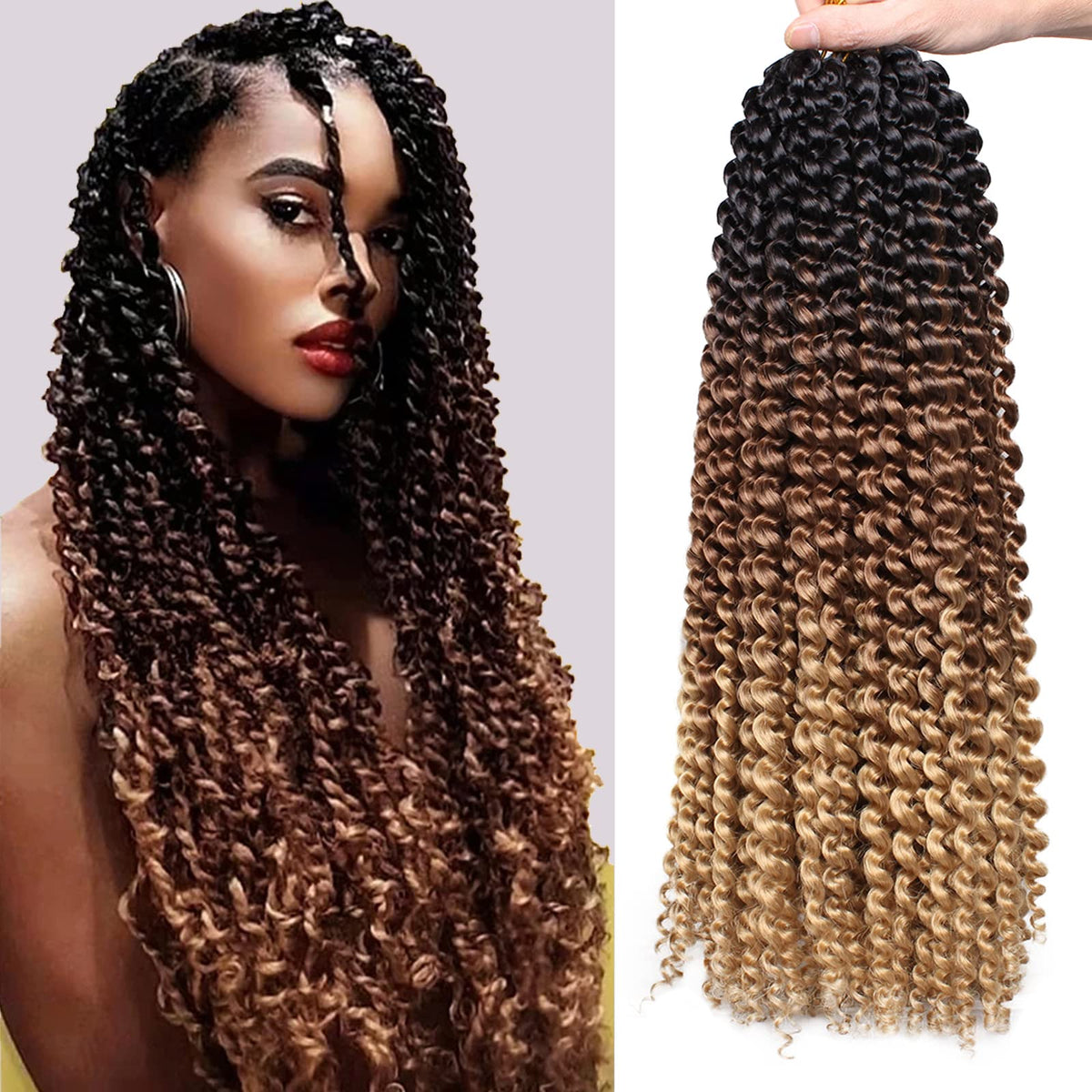 Zrq 18&quot; Water Wave Crochet Hair 7 Packs Ombre Brown Passion Twist Synthetic For Black Women