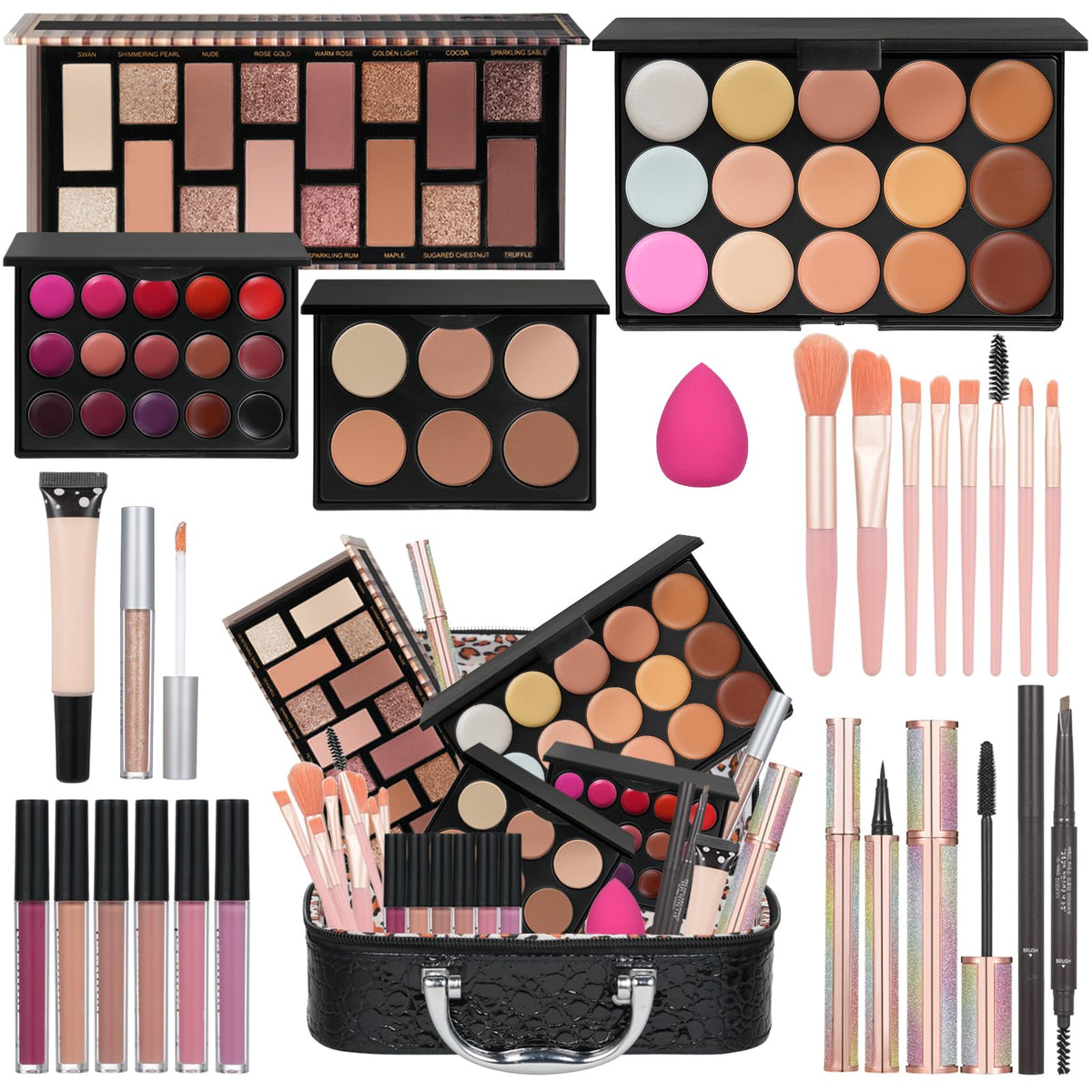 Moobirlet All In One Makeup Kit For Girls & Women - Includes Eyeshadow, Lipstick, Concealer, Bag