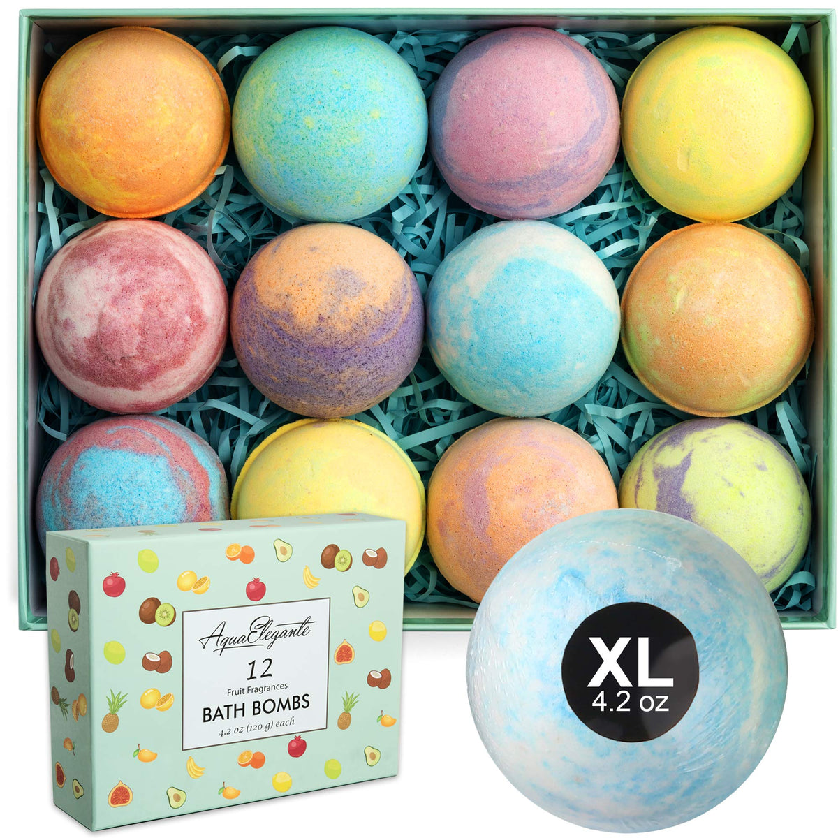 Aqua Elegante Tropical Fruit Bath Fizzies - 12 Vegan Bath Bombs With Essential Oils And Shea Butter