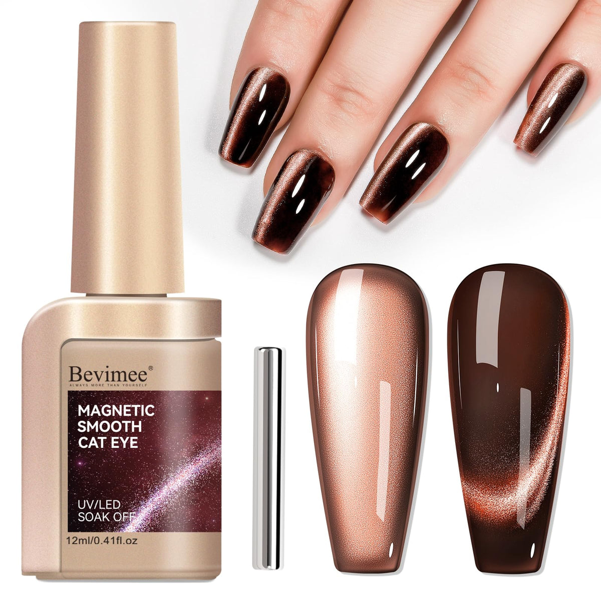 Bevimee Dark Brown Cat Eye Nail Polish Gel, Uv Magnetic Glitter, 12Ml - Diy Nail Art