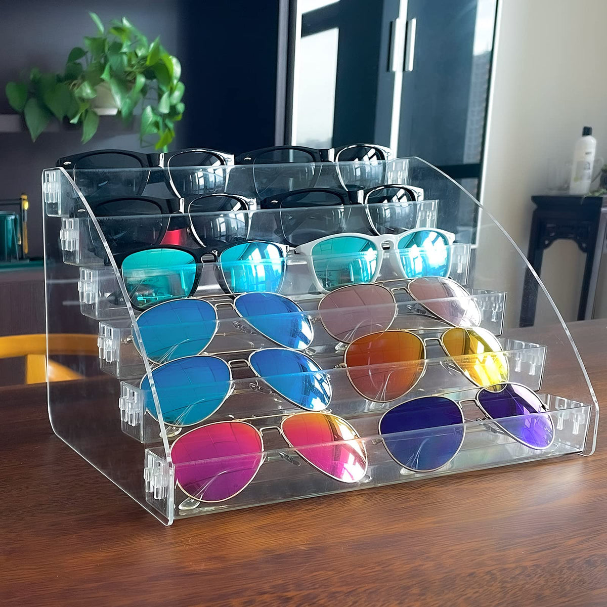 MineSign Clear Sunglasses Organizer - 6 Layer Eyeglasses Display Case & Holder Stand