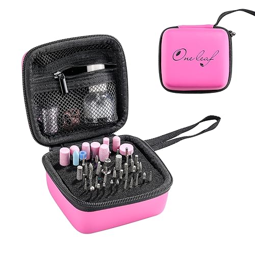 Oneleaf Waterproof Nail Drill Bits Holder & Organizer Bag - Portable Manicure Tool Case, Rose