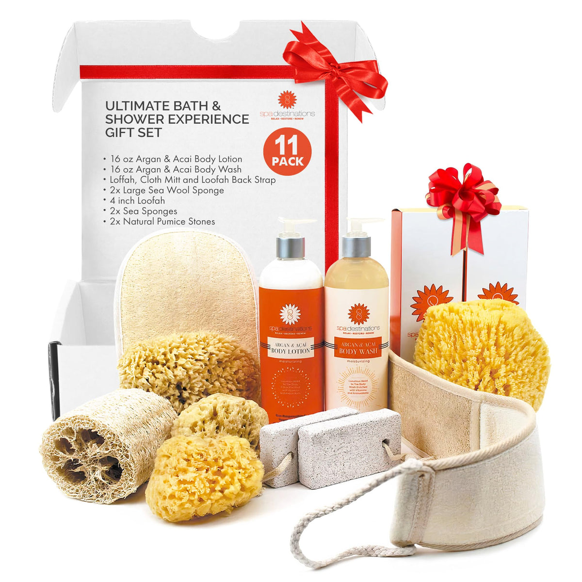 Spa Destinations 11-Piece Tropical Scent Spa Gift Set - Body Wash, Lotion, Sponges & Loofahs