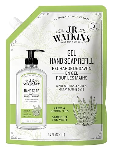 J.R. Watkins Aloe & Green Tea Hand Soap Refill, 34 Fl Oz - Gentle & Moisturizing Cleanser